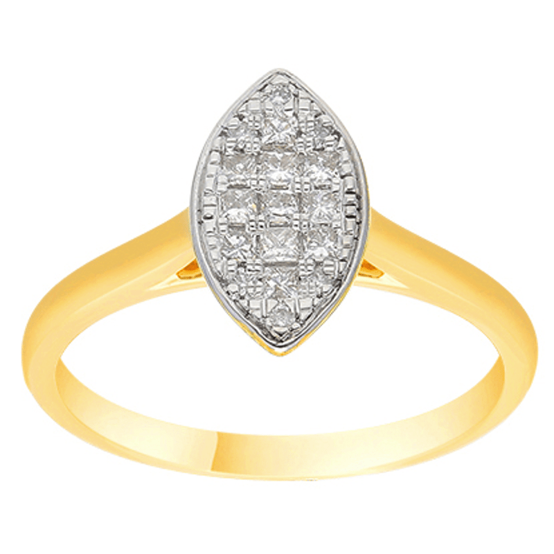 Marquise Shape Ring with 1/4ct of Diamonds in 9ct Yellow Gold Bevilles Jewellers 