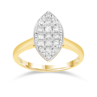 Marquise Shape Ring with 1/2ct of Diamonds in 9ct Yellow Gold Bevilles Jewellers 