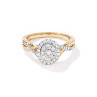 Oval Double Halo Ring with 0.50tw of Diamonds in 9kt Yellow Gold Rings Bevilles 