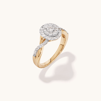 Oval Double Halo Ring with 0.50tw of Diamonds in 9kt Yellow Gold Rings Bevilles 