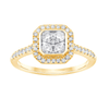 Cushion Halo Ring with 1/2ct of Diamonds in 9ct Yellow Gold Rings Bevilles 