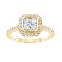 Cushion Halo Ring with 1/2ct of Diamonds in 9ct Yellow Gold Rings Bevilles 