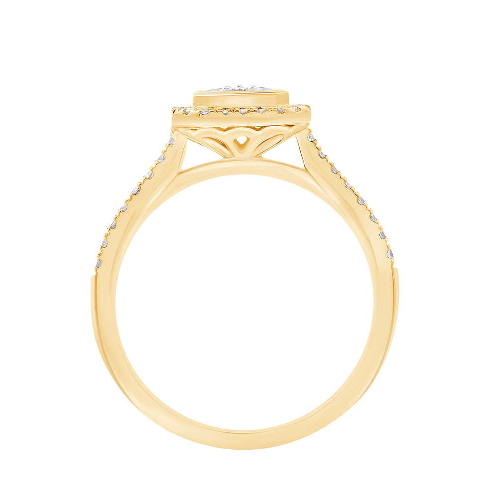 Cushion Halo Ring with 1/2ct of Diamonds in 9ct Yellow Gold Rings Bevilles 