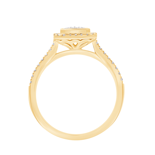 Cushion Halo Ring with 1/2ct of Diamonds in 9ct Yellow Gold Rings Bevilles 