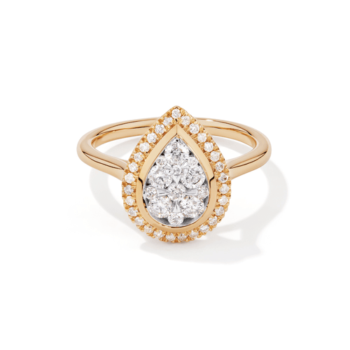 Pear Halo Ring with 0.50tw of Diamonds in 9kt Yellow Gold Rings Bevilles 