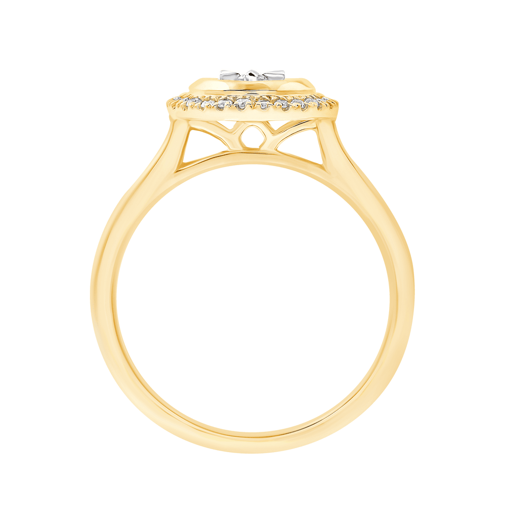 Pear Halo Ring with 1/2ct of Diamonds in 9ct Yellow Gold Bevilles Jewellers 