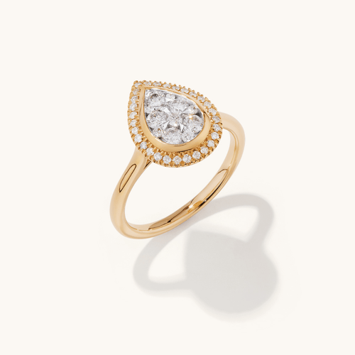 Pear Halo Ring with 0.50tw of Diamonds in 9kt Yellow Gold Rings Bevilles 