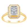Emerald Halo Ring with 1/2ct of Diamonds in 9ct Yellow Gold Bevilles Jewellers 
