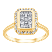 Emerald Halo Ring with 1/2ct of Diamonds in 9ct Yellow Gold Bevilles Jewellers 