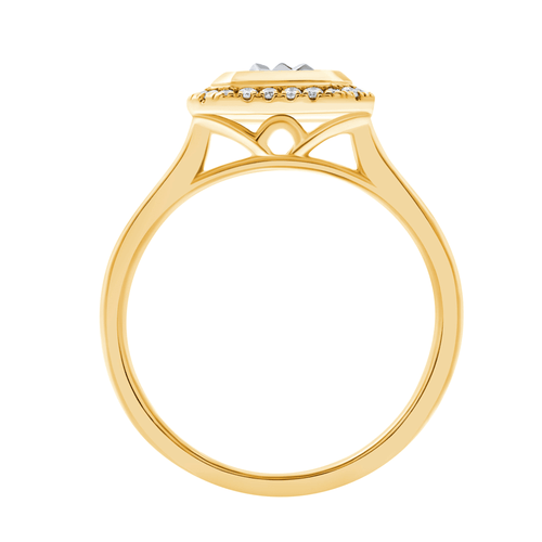 Emerald Halo Ring with 1/2ct of Diamonds in 9ct Yellow Gold Bevilles Jewellers 