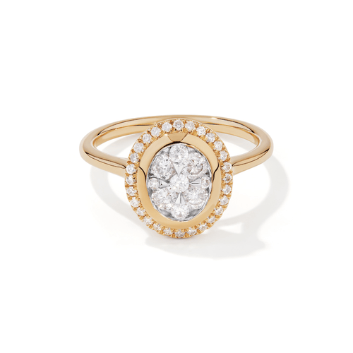 Oval Halo Ring with 0.50tw of Diamonds in 9kt Yellow Gold Rings Bevilles 