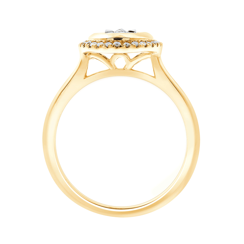 Oval Halo Ring with 1/2ct of Diamonds in 9ct Yellow Gold Bevilles Jewellers 