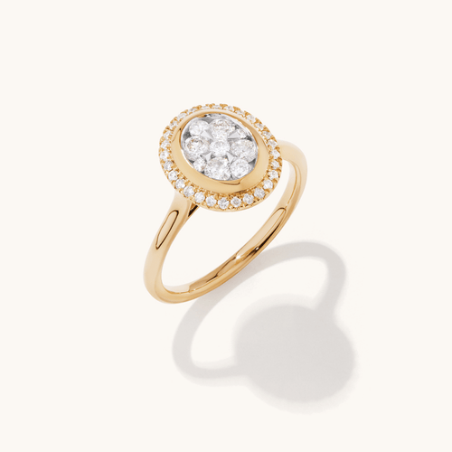 Oval Halo Ring with 0.50tw of Diamonds in 9kt Yellow Gold Rings Bevilles 