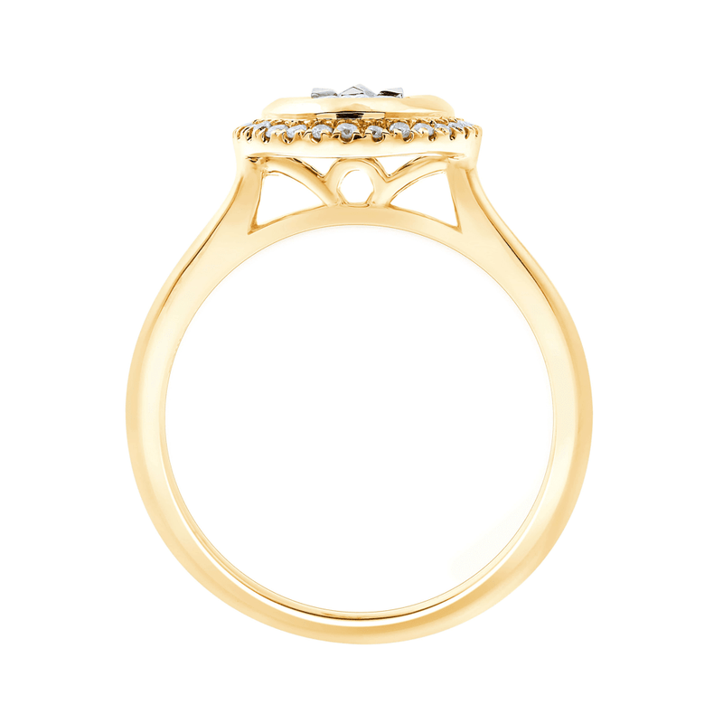 Oval Halo Ring with 1/2ct of Diamonds in 9ct Yellow Gold Bevilles Jewellers 