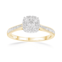 Cushion Ring with 0.60ct of Diamonds in 9ct Yellow Gold Bevilles Jewellers 