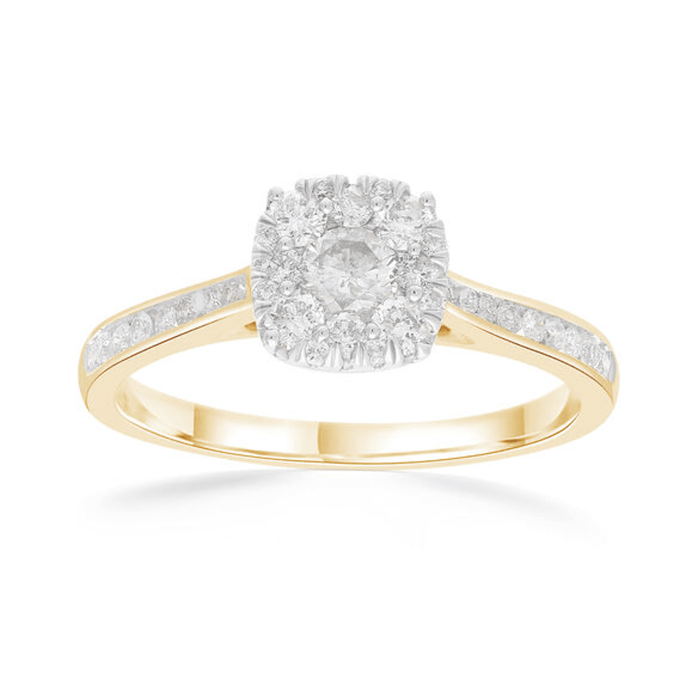 Cushion Ring with 0.60ct of Diamonds in 9ct Yellow Gold Bevilles Jewellers 