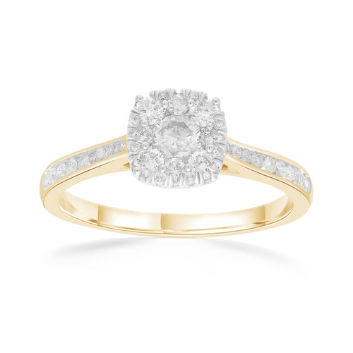 Cushion Ring with 0.60ct of Diamonds in 9ct Yellow Gold Bevilles Jewellers 