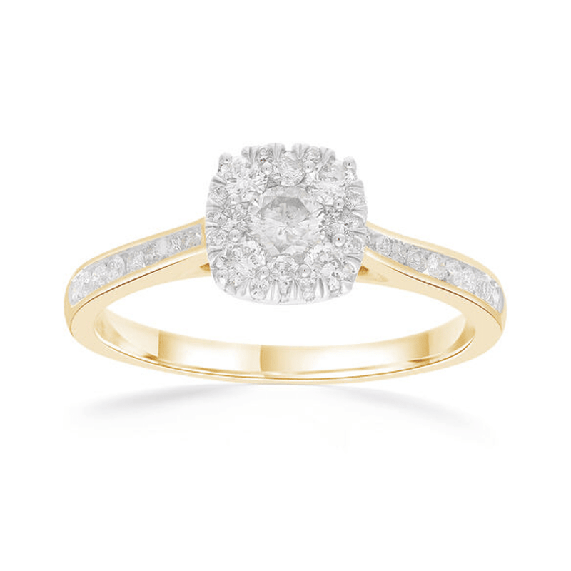 Cushion Ring with 0.60ct of Diamonds in 9ct Yellow Gold Bevilles Jewellers 
