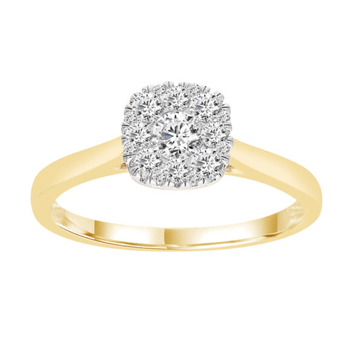 Cushion Shape Ring with 0.45ct of Diamonds in 9ct Yellow Gold Bevilles Jewellers 