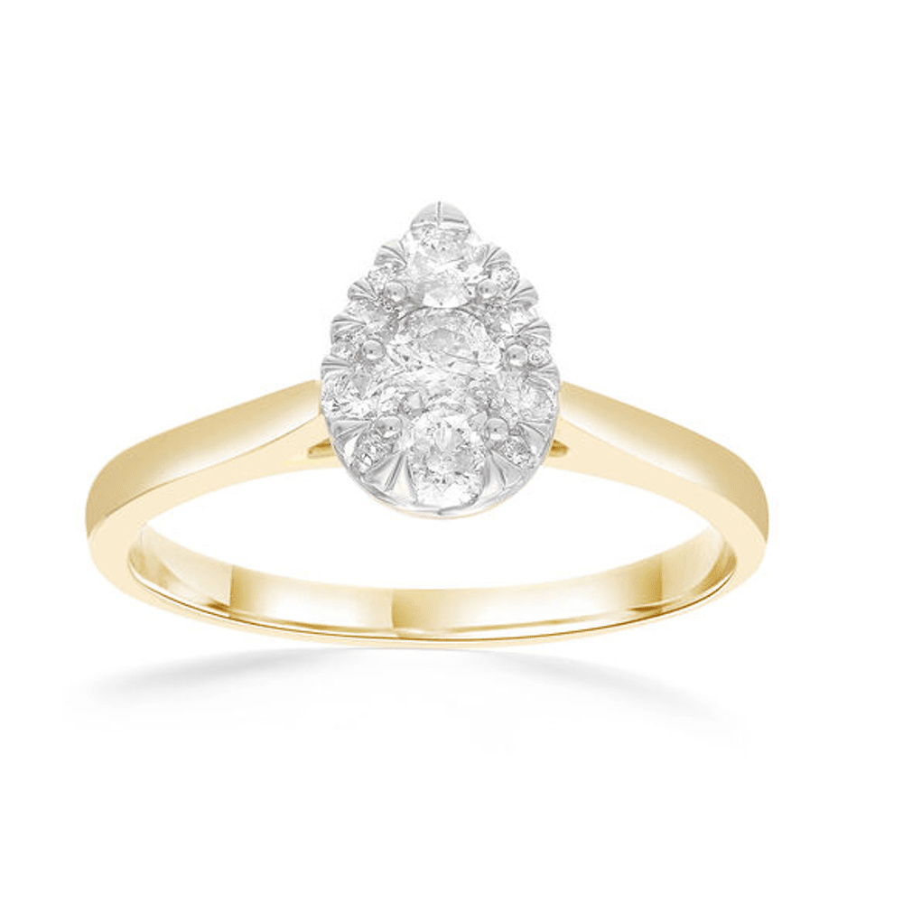 Pear Shape Ring with of Diamonds in 9kt Yellow Gold