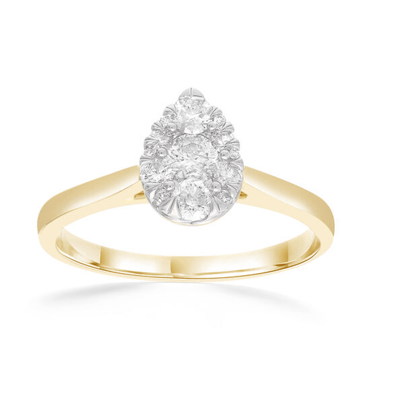 Pear Shape Ring with 0.45ct of Diamonds in 9ct Yellow Gold Bevilles Jewellers 