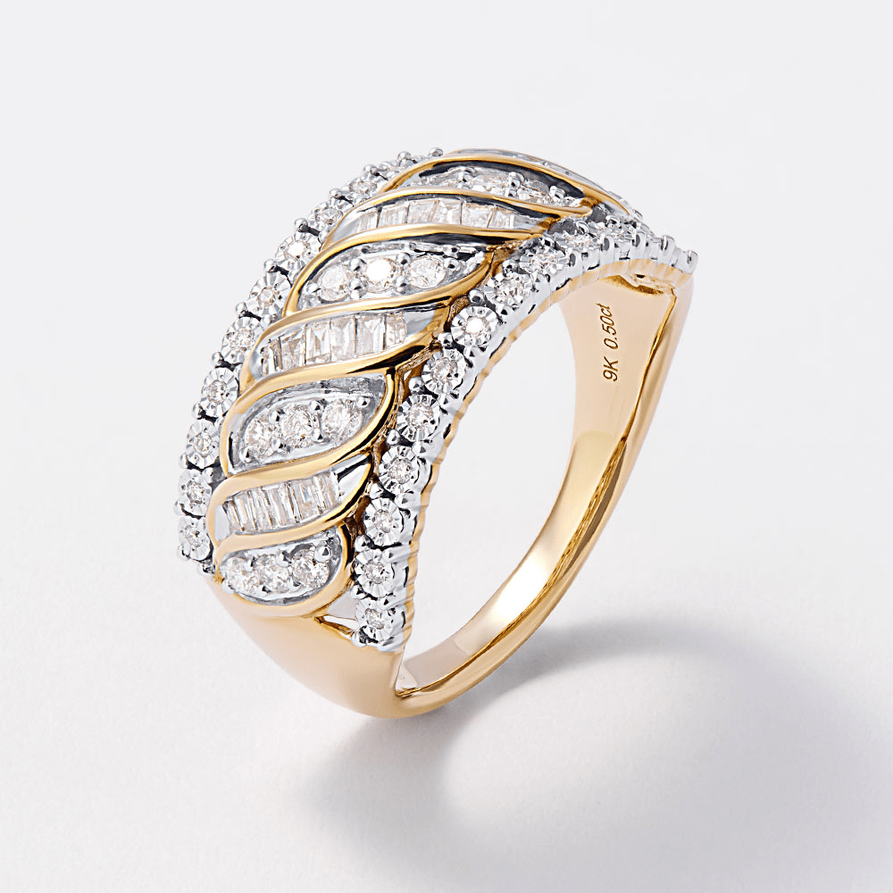 Fancy Dress Ring with 0.50tw of Diamonds in 9kt Yellow Gold Rings Bevilles 