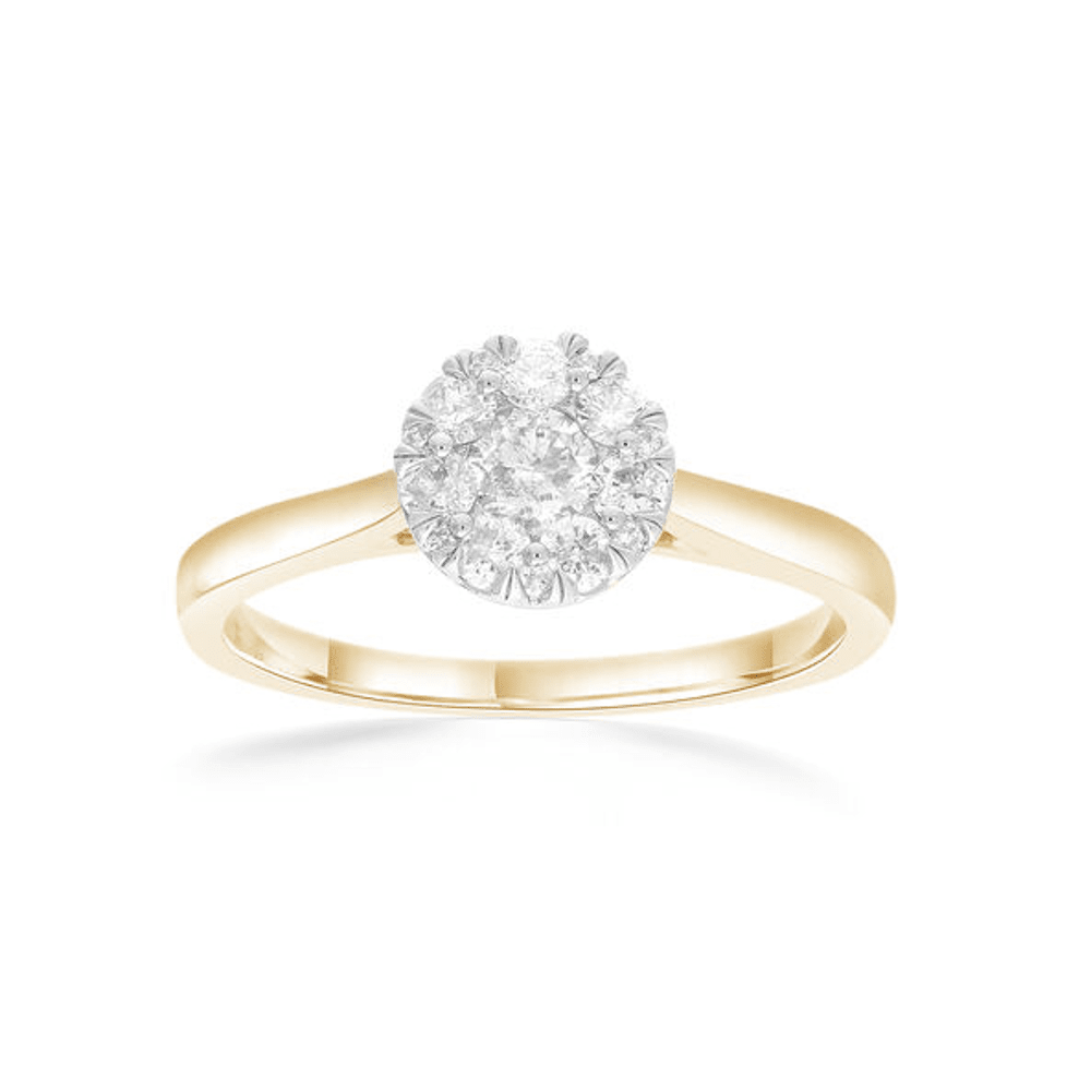 Round Brilliant Cut Ring with 0.47ct of Diamonds in 9ct Yellow Gold Bevilles Jewellers 