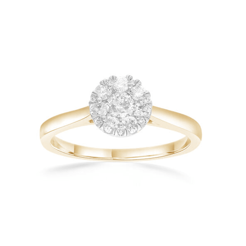 Round Brilliant Cut Ring with 0.47ct of Diamonds in 9ct Yellow Gold Bevilles Jewellers 