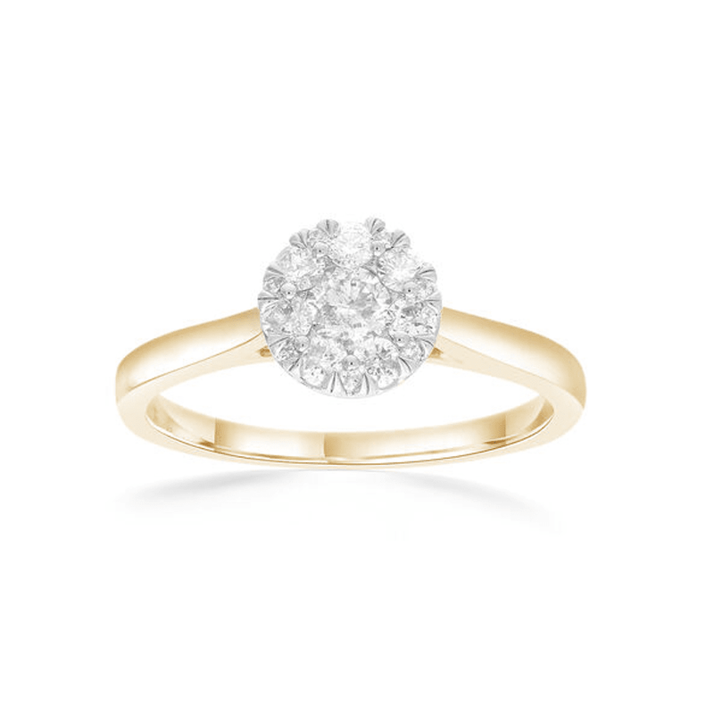 Round Brilliant Cut Ring with 0.47ct of Diamonds in 9ct Yellow Gold Bevilles Jewellers 