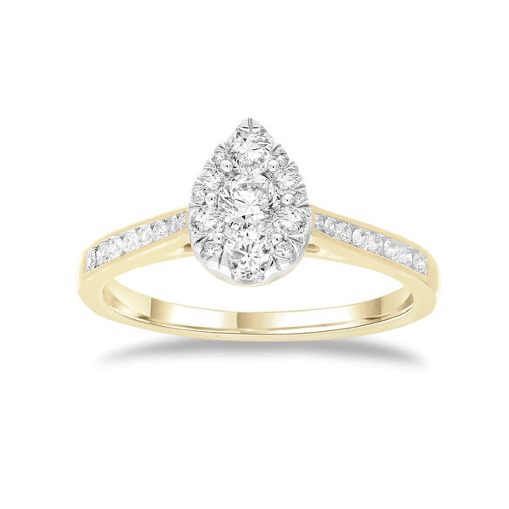 Pear Shape Ring with 0.60ct of Diamonds in 9ct Yellow Gold Bevilles Jewellers 