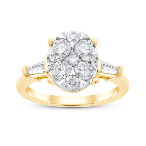 Oval Shaped Ring with 1.00ct of Diamonds in 9ct Yellow Gold Bevilles Jewellers 