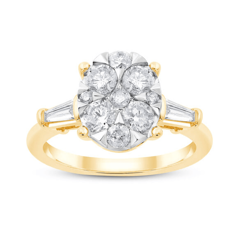 Oval Shaped Ring with 1.00ct of Diamonds in 9ct Yellow Gold Bevilles Jewellers 