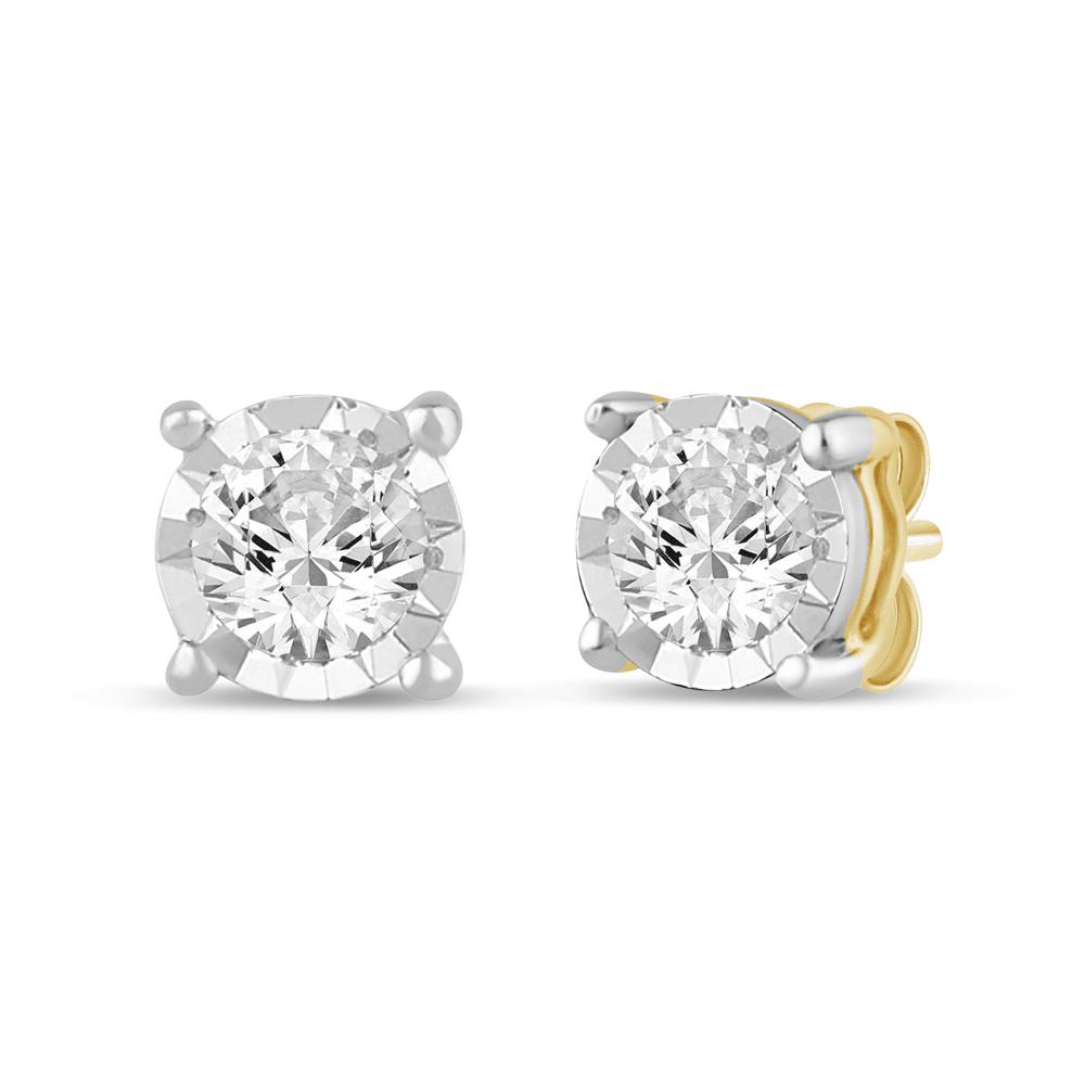 Solitaire Miracle Stud Earrings with 0.05ct of Diamonds in 9ct Yellow Gold Bevilles Jewellers 