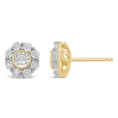Miracle Flower Earrings with 0.15ct of Diamonds in 9ct Yellow Gold Bevilles Jewellers 