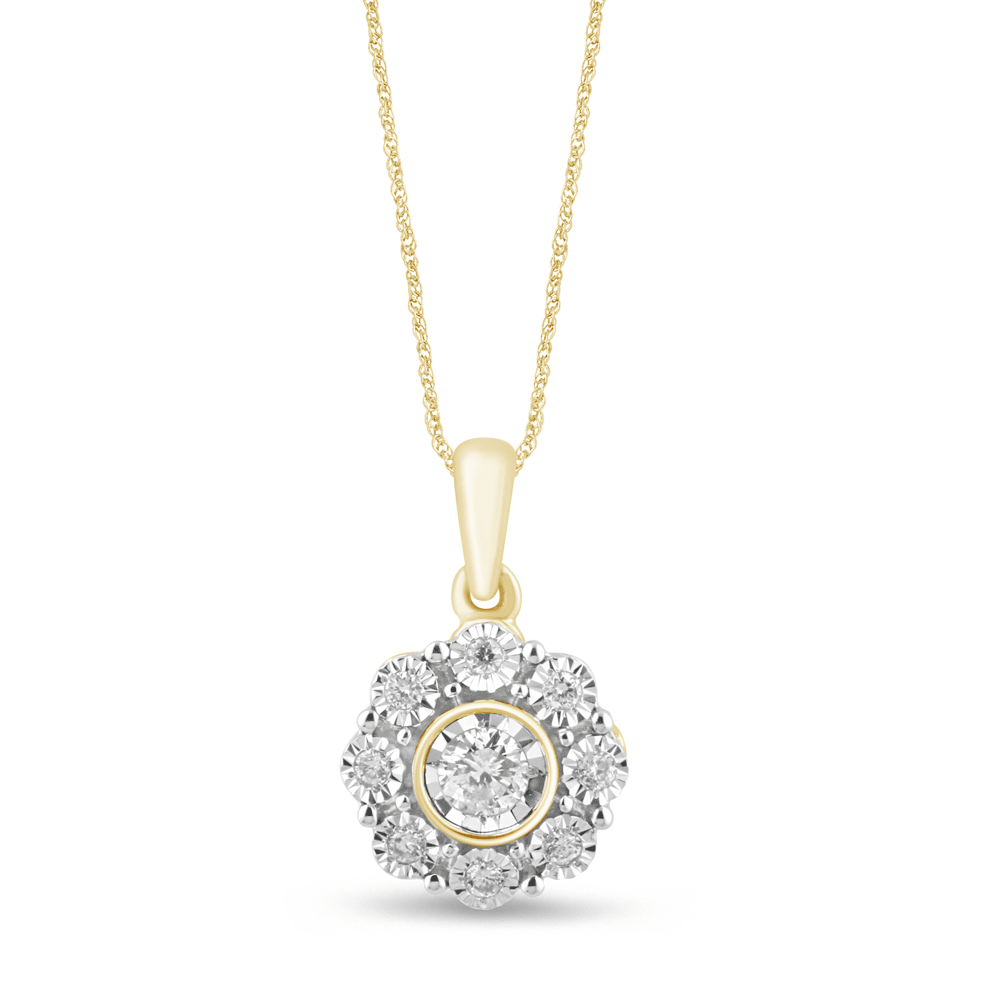 Miracle Flower Necklace with 0.10ct of Diamonds in 9ct Yellow Gold Bevilles Jewellers 