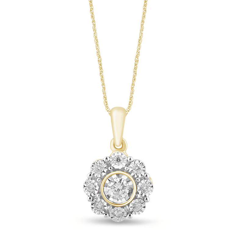 Miracle Flower Necklace with 0.10ct of Diamonds in 9ct Yellow Gold Bevilles Jewellers 