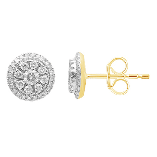 Diamond Set Composite Stud Earrings in 9ct Yellow Gold Bevilles Jewellers 
