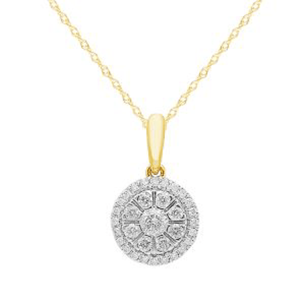 45cm Composite Halo Necklace with 0.25tw of Diamonds in 9kt Yellow Gold Pendants Bevilles 