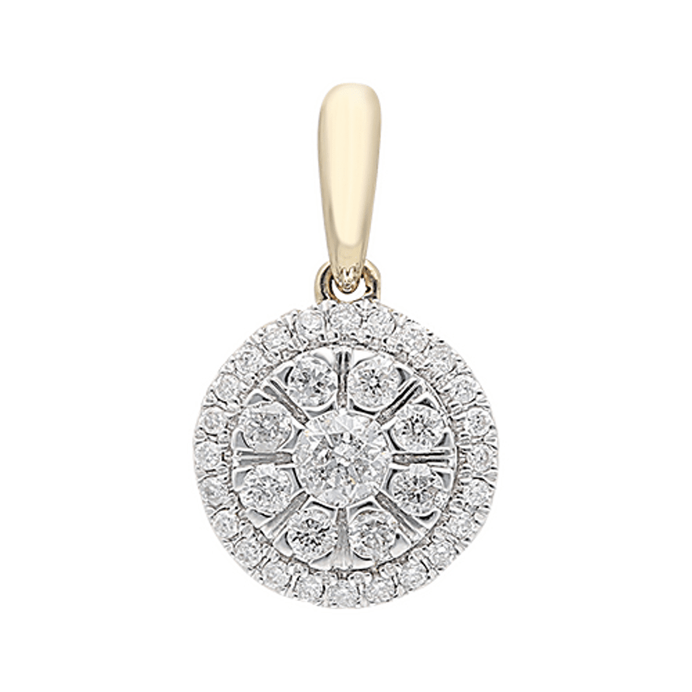 Composite Halo Necklace with 1/4ct of Diamonds in 9ct Yellow Gold Bevilles Jewellers 