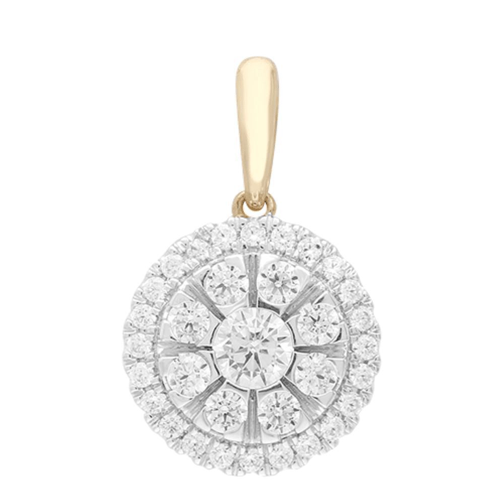 Halo Necklace with 1/2ct of Diamonds in 9ct Yellow Gold Bevilles Jewellers 