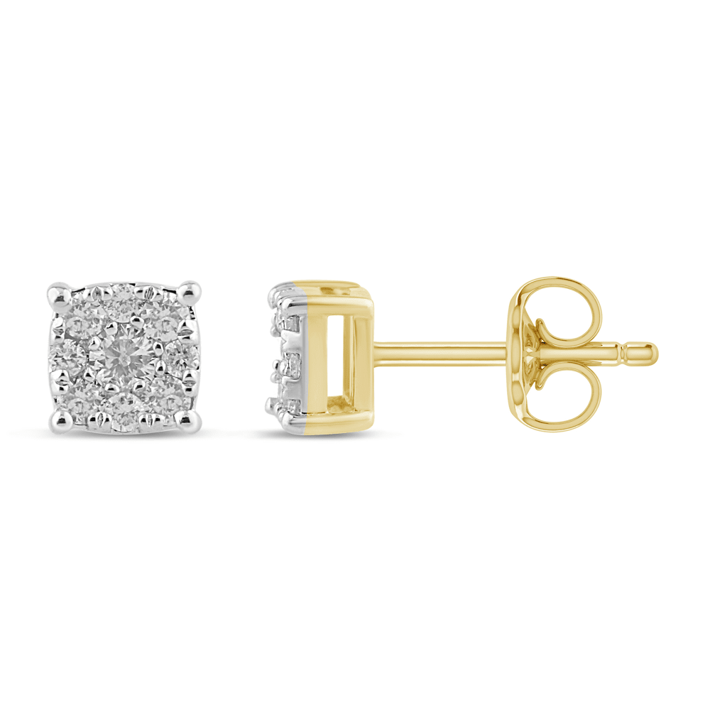 Composite Stud Earrings with 1/5ct of Diamonds in 9ct Yellow Gold Bevilles Jewellers 