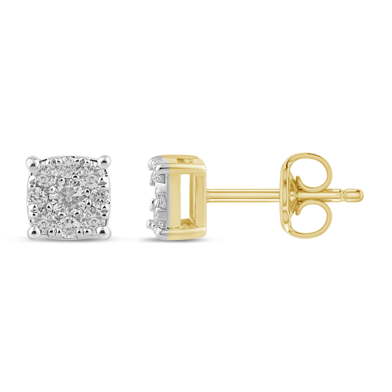 Composite Stud Earrings with 1/5ct of Diamonds in 9ct Yellow Gold Bevilles Jewellers 