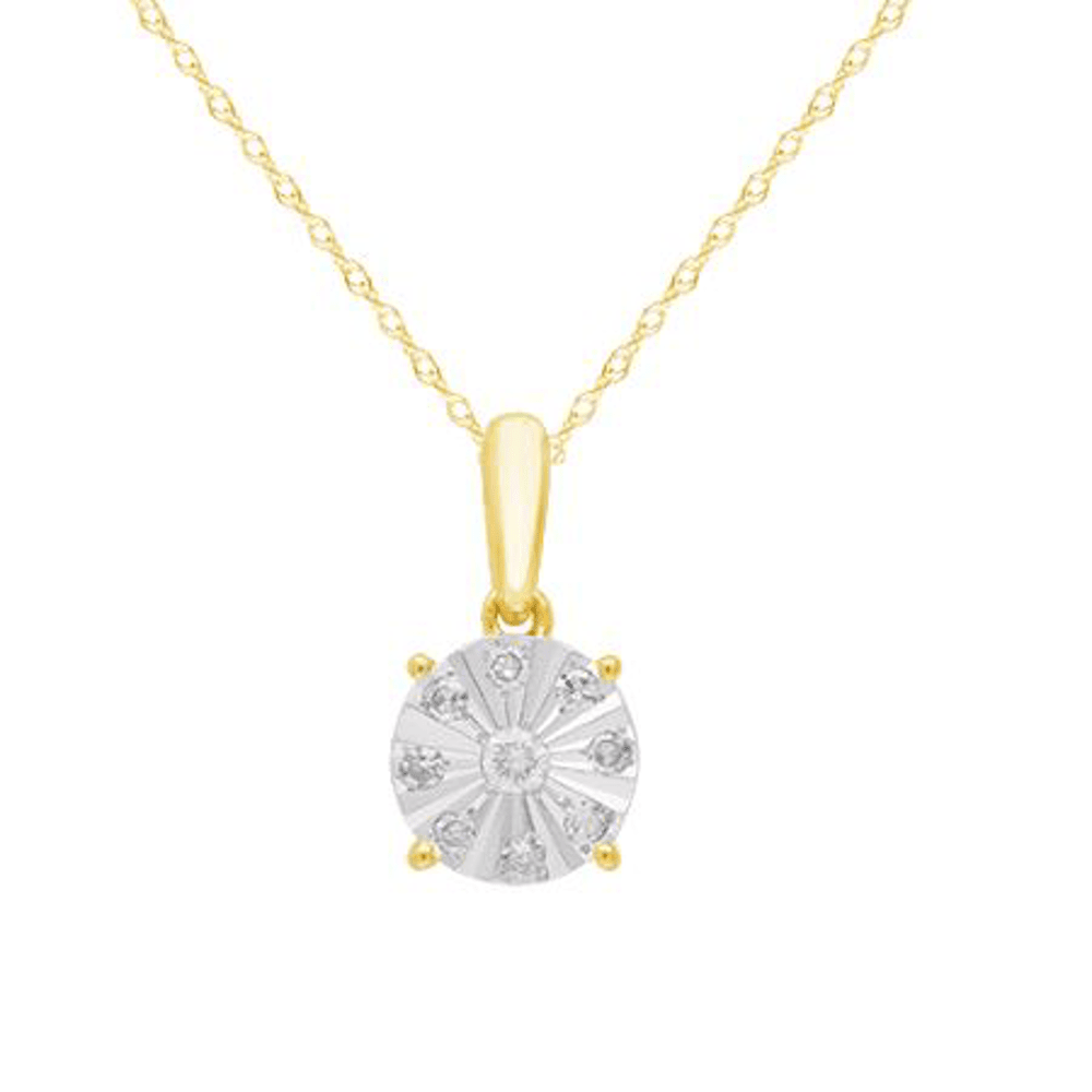 Round Illusion Necklace with 0.09ct TDW of Diamonds in 9kt Yellow Gold Pendants Bevilles 