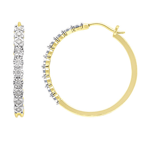 Miracle Hoop Earrings with 0.10ct of Diamonds in 9ct Yellow Gold Bevilles Jewellers 