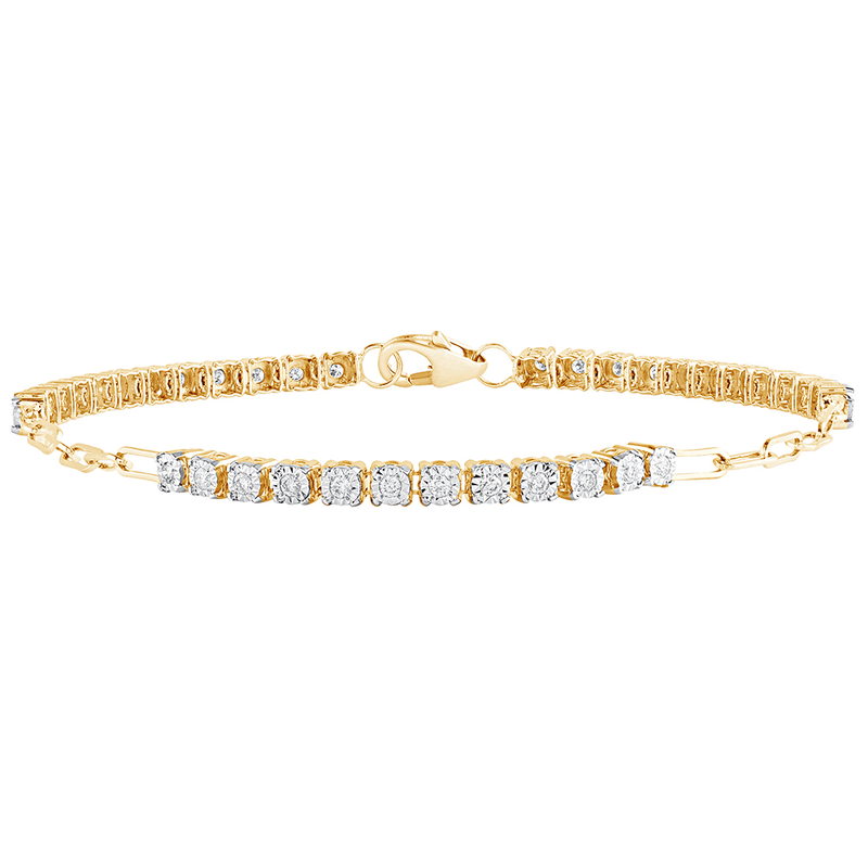 Paperclip Tennis Bracelet with 0.35ct of Diamonds in 9ct Yellow Gold Bevilles Jewellers 