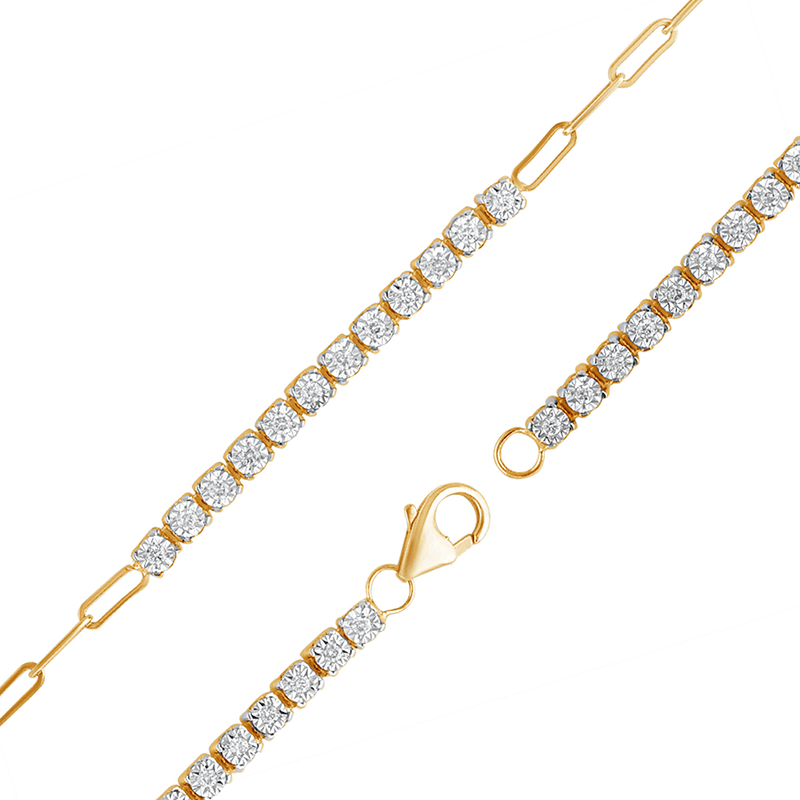 Paperclip Tennis Bracelet with 0.35ct of Diamonds in 9ct Yellow Gold Bevilles Jewellers 