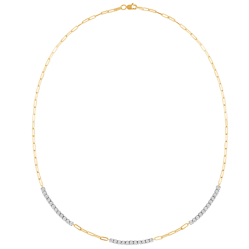 Paperclip Tennis Necklace with 1/2ct of Diamonds in 9ct Yellow Gold Bevilles Jewellers 
