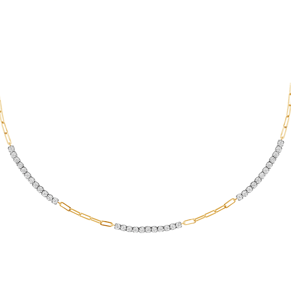 Paperclip Tennis Necklace with 1/2ct of Diamonds in 9ct Yellow Gold Bevilles Jewellers 