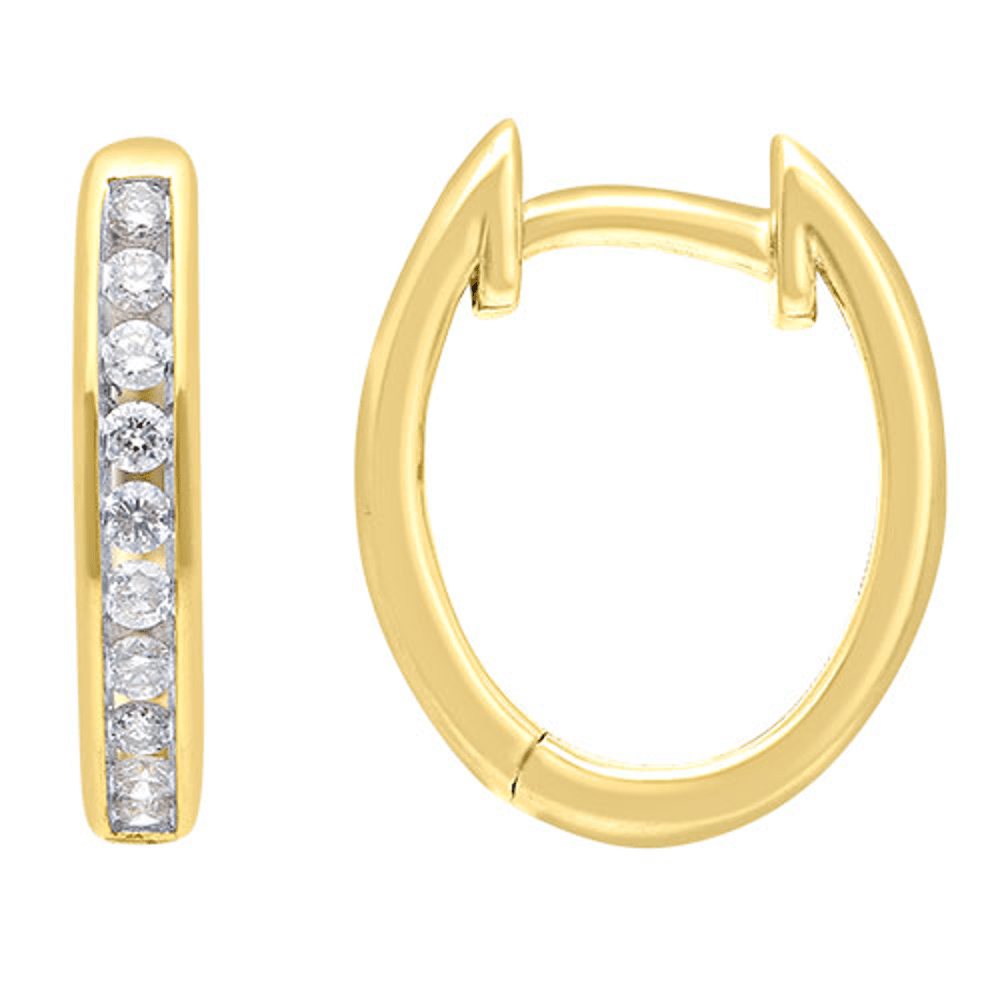 Hoop Channel Earrings with 1/4ct of Diamonds in 9ct Yellow Gold Bevilles Jewellers 