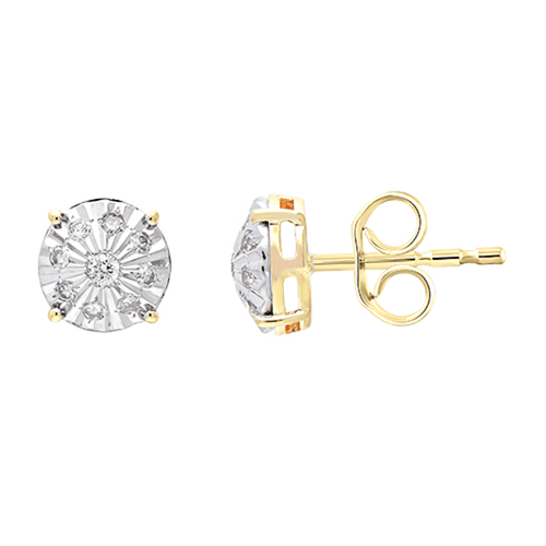 Circle Stud Earrings with 0.15ct of Diamonds in 9ct Yellow Gold Bevilles Jewellers 